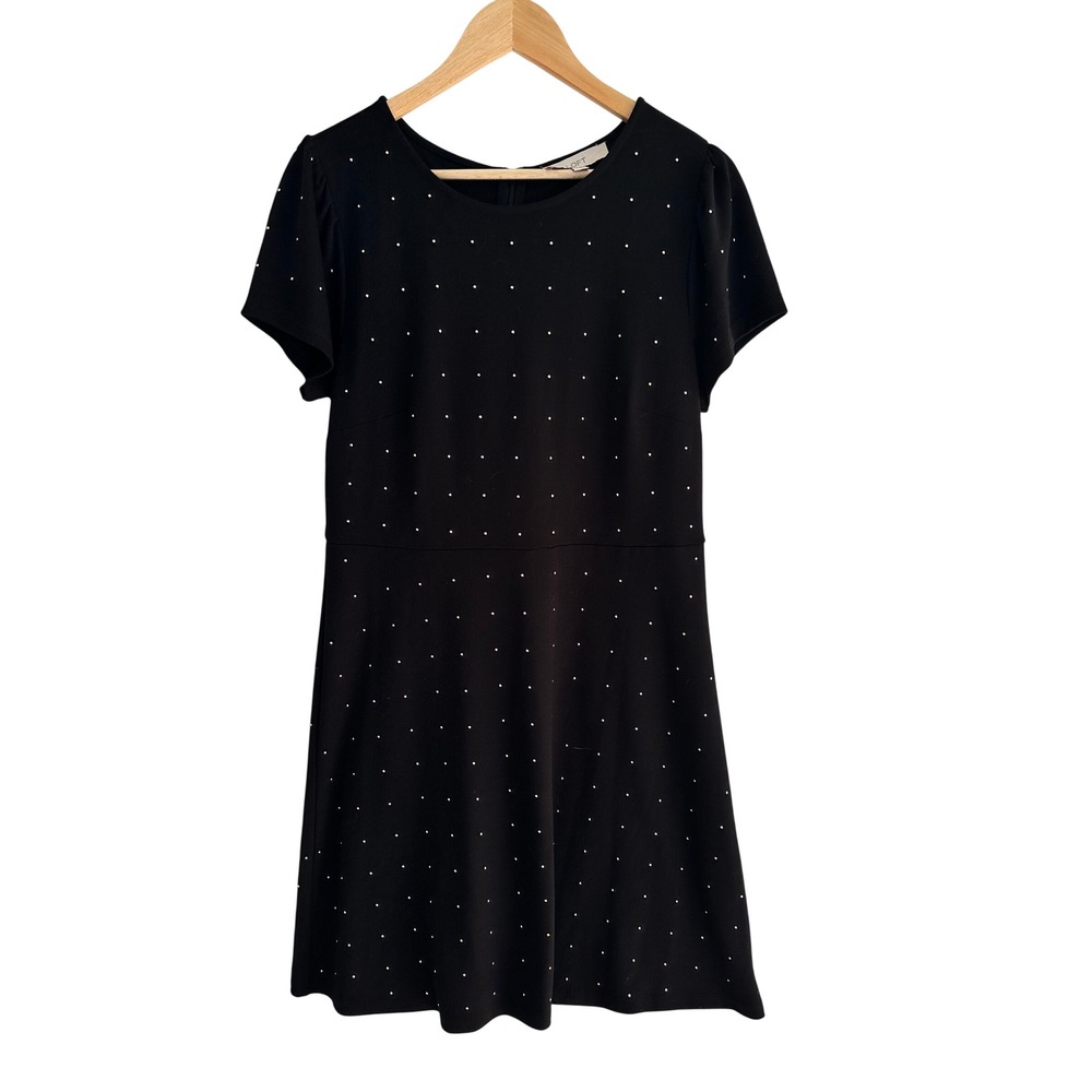 LOFT Black Studded Fit and Flare Dress Short Sleeve Size 12 Holiday Party Office - Picture 1 of 6
